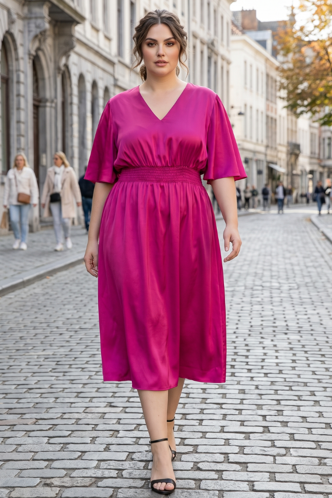 PLUS MID DRESS in MAGENTA
