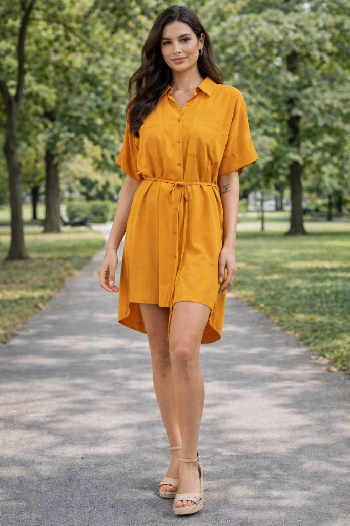 SHORT DRESS in MUSTARD