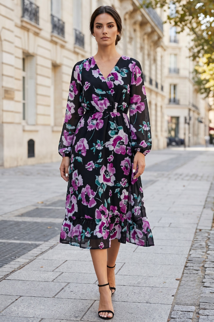MID DRESS in BK/BERRY