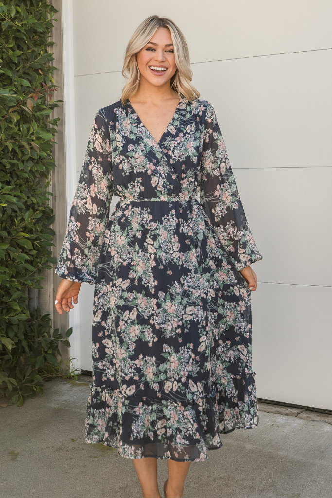 PLUS MID DRESS in CHARCOAL/MAUVE