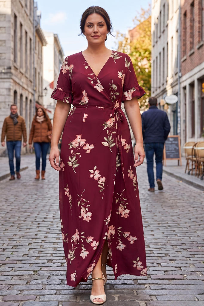 PLUS MAXI DRESS in BURGUNDY